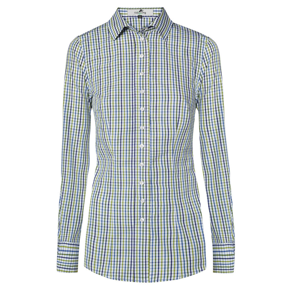 Damenbluse Karo, blau/grün/weiß, Kombimanschette
