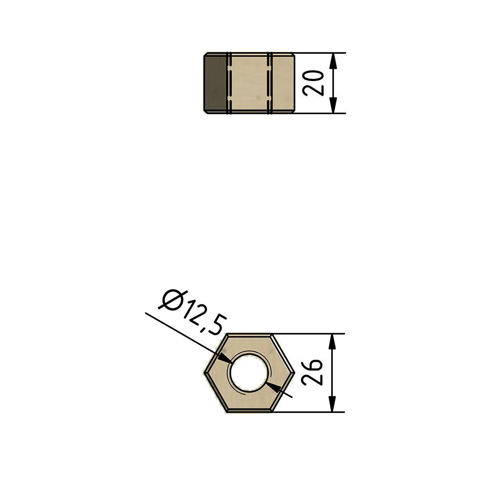 Écrou hexagonal, érable, filetage Ø 12,5 mm