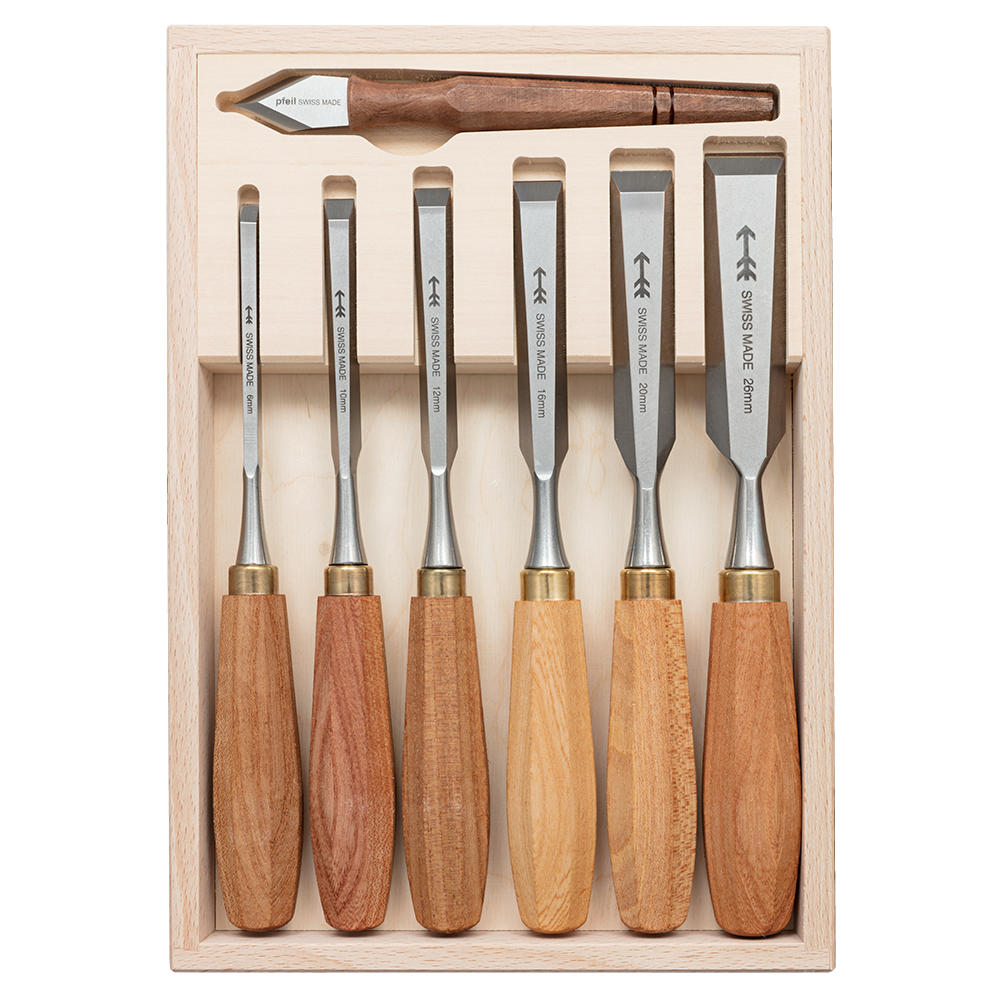 Pfeil® Paring Chisels with Marking Knife, 7-Piece Set