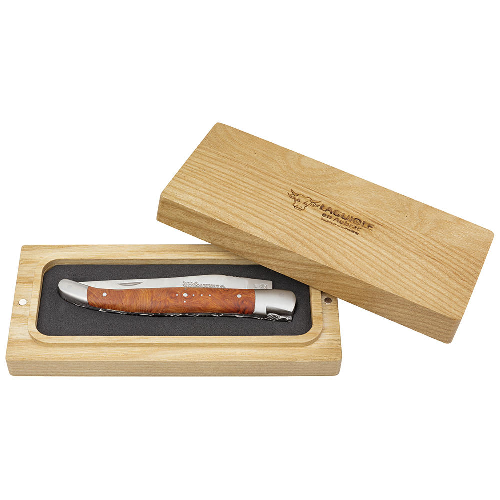 Laguiole Folding Knife with Double Plate, Amboina Burl