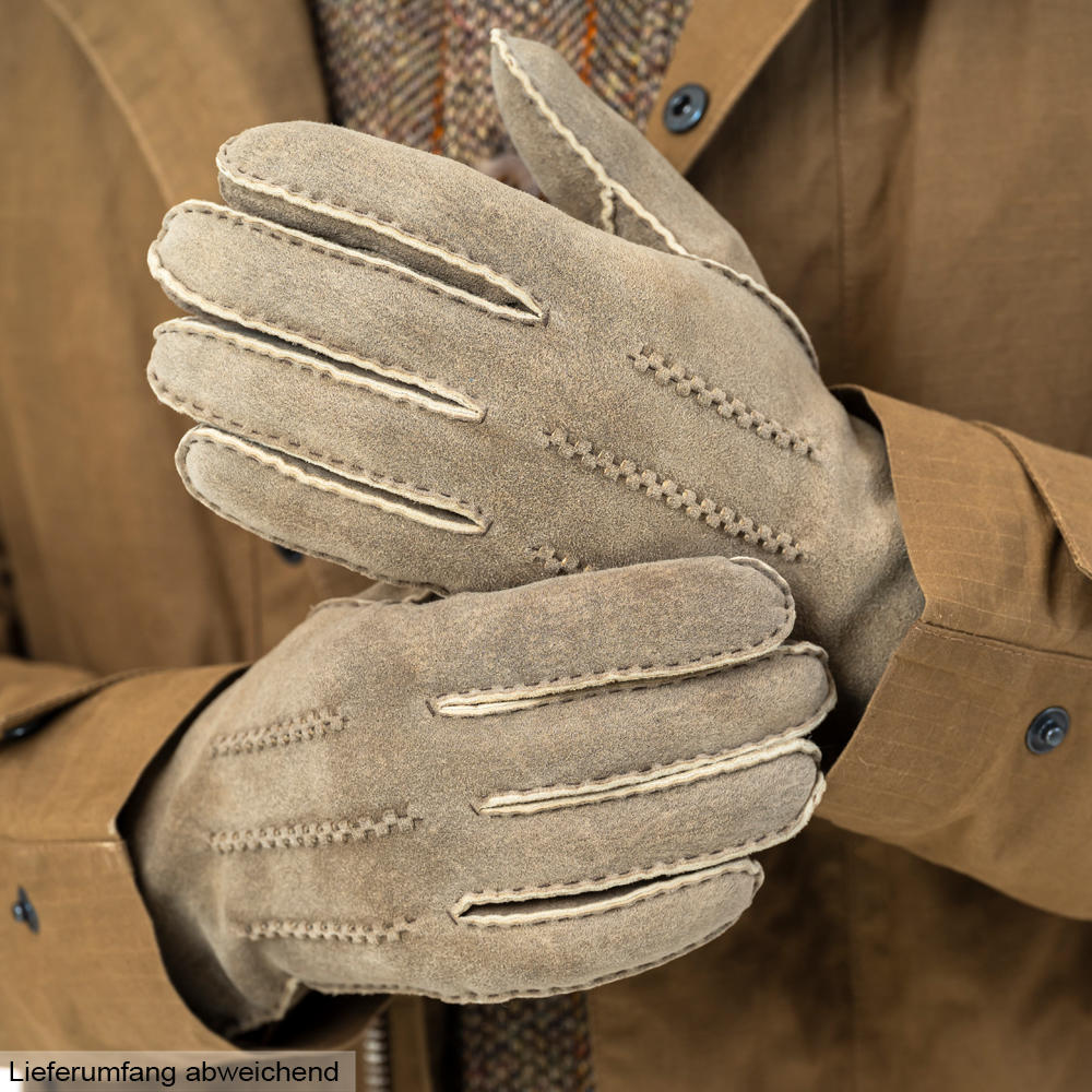 Guanti da uomo LECCE, pelle scamosciata di capra, fodera in cashmere