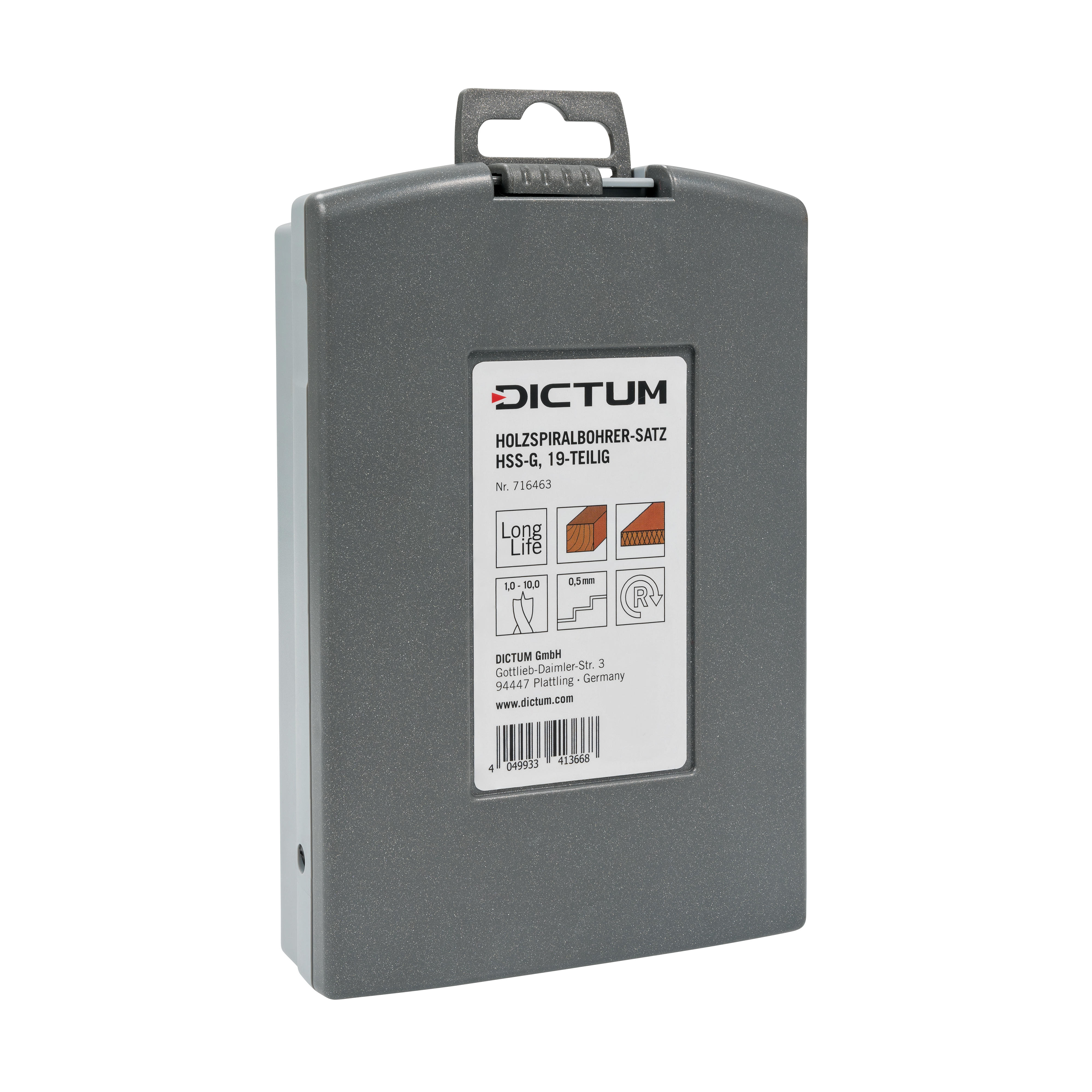 DICTUM® Jeu de forets à bois hélicoïdaux en acier rapide G, 19 pièces
