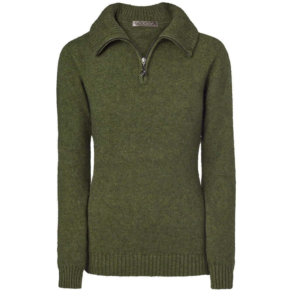 Damen Zip-Pullover Merino-Possum olive melange 40 820749