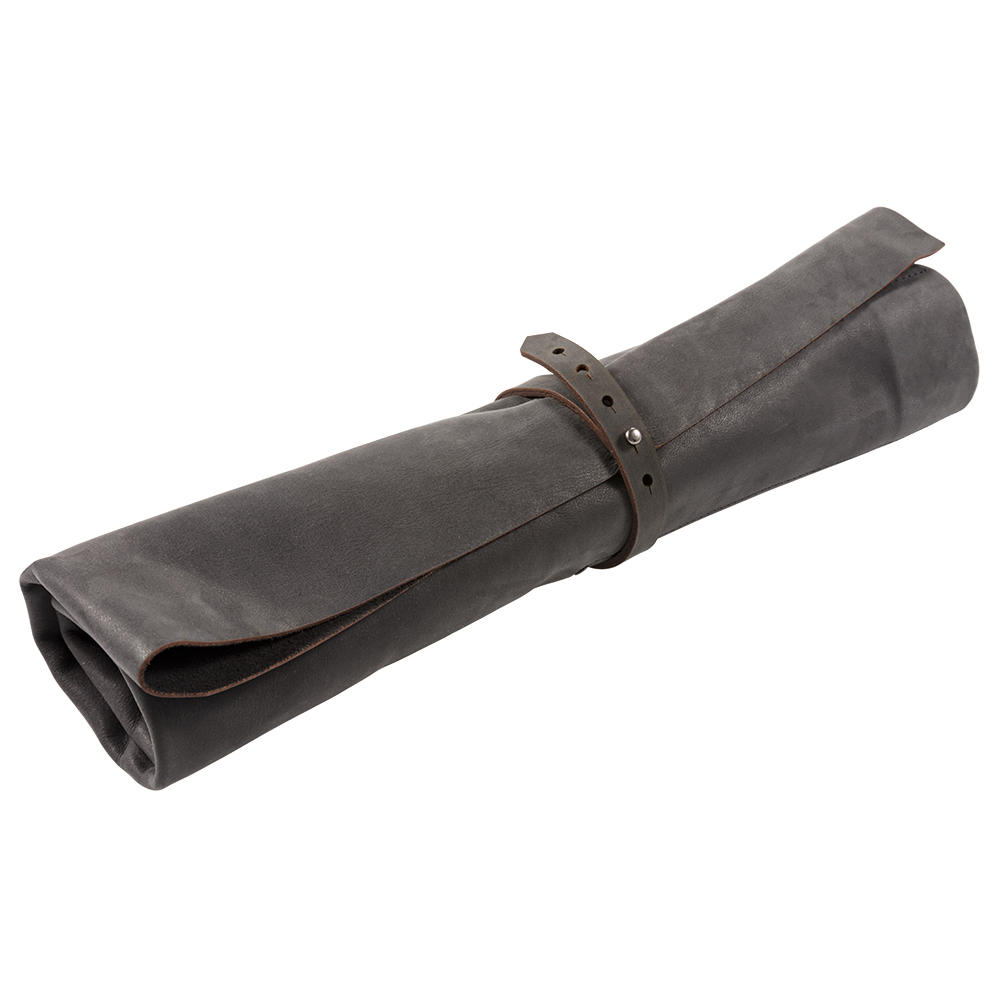Messer-Rolltasche, Rindsleder, 6 Fächer, schwarz
