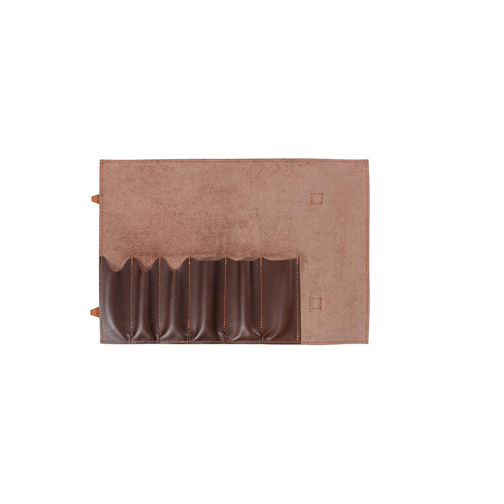 Lederrolltasche für Klappmesser, 6 Fächer, dunkelbraun