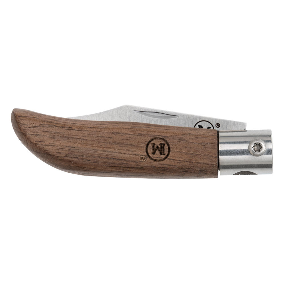 Coltello a serramanico MAIN »Mini Line«, noce, lama Clip Point, con cust. pelle